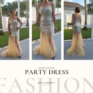 One shoulder gold and silver dress